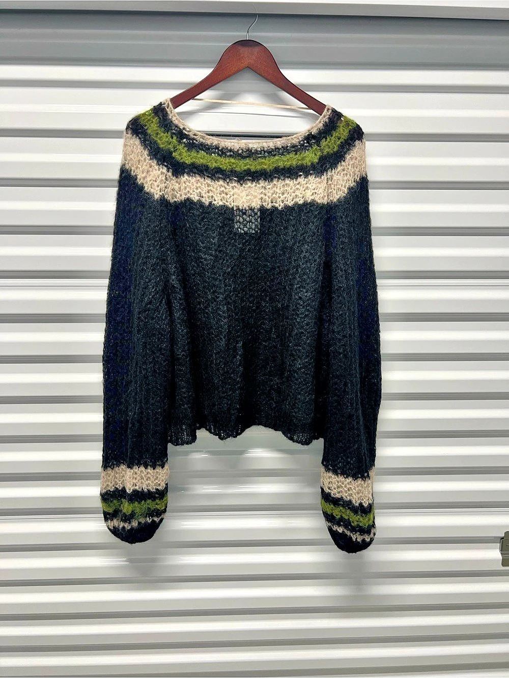 Free People Color Block Sweater in Black & Green Size Medium NWT